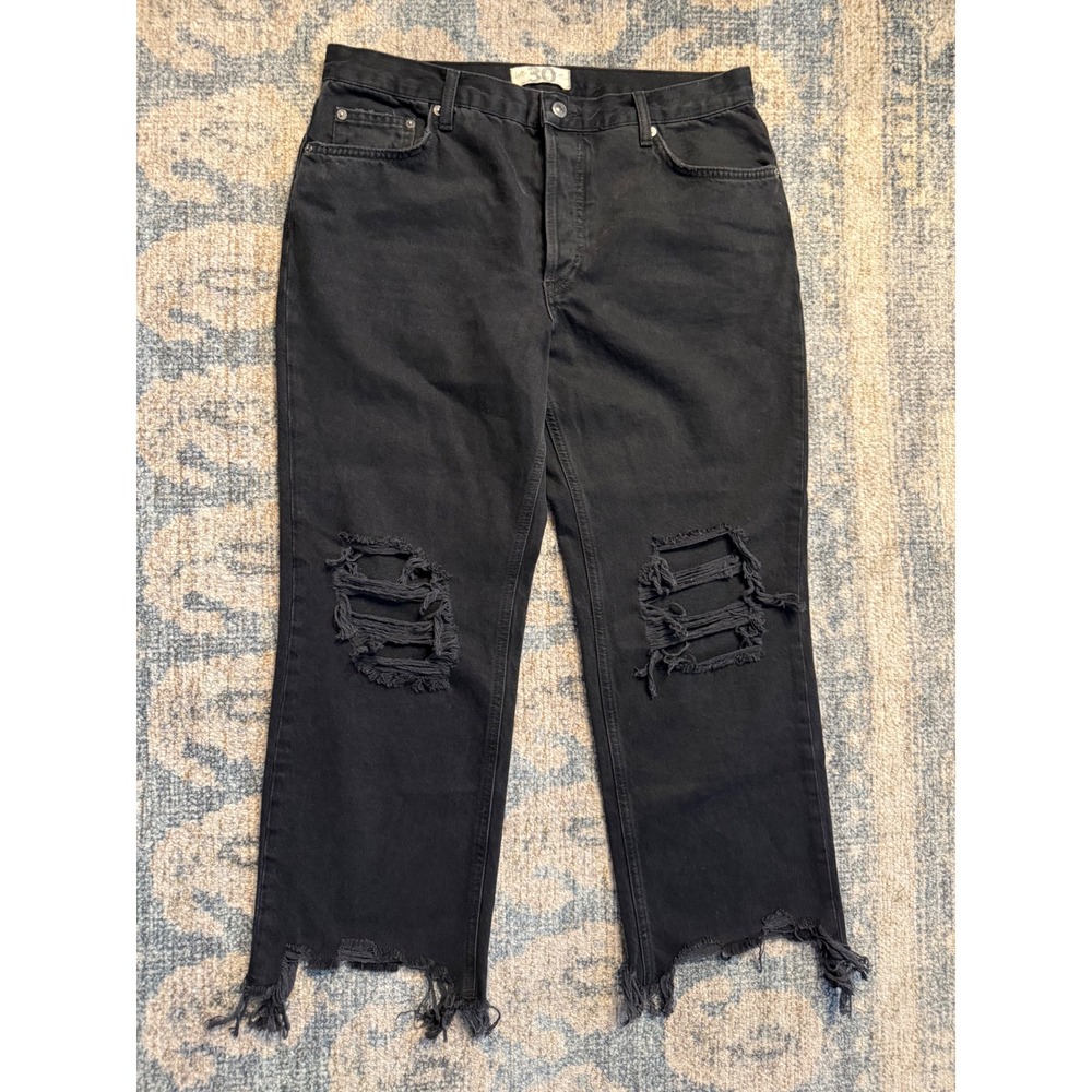 Free People Maggie Mid Rise Straight-Leg Washed Black Jeans Size 30